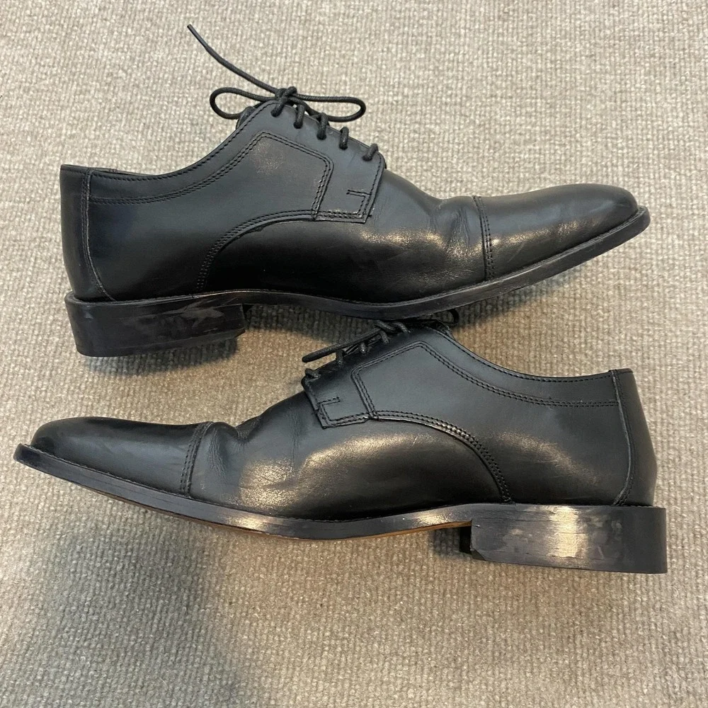 Johnston & Murphy Shoes Mens Size 11 M Black Leather Cap Toe Derby 59-11567
